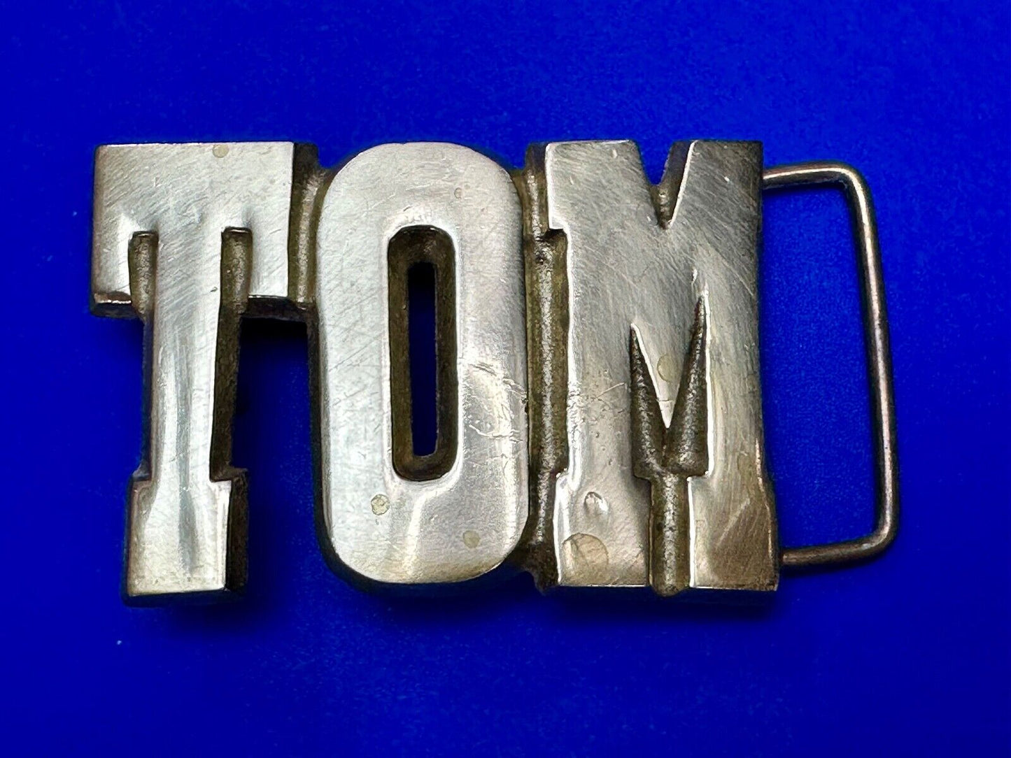 TOM Custom Name in cutout block letters solid brass belt buckle - Taiwan ROC