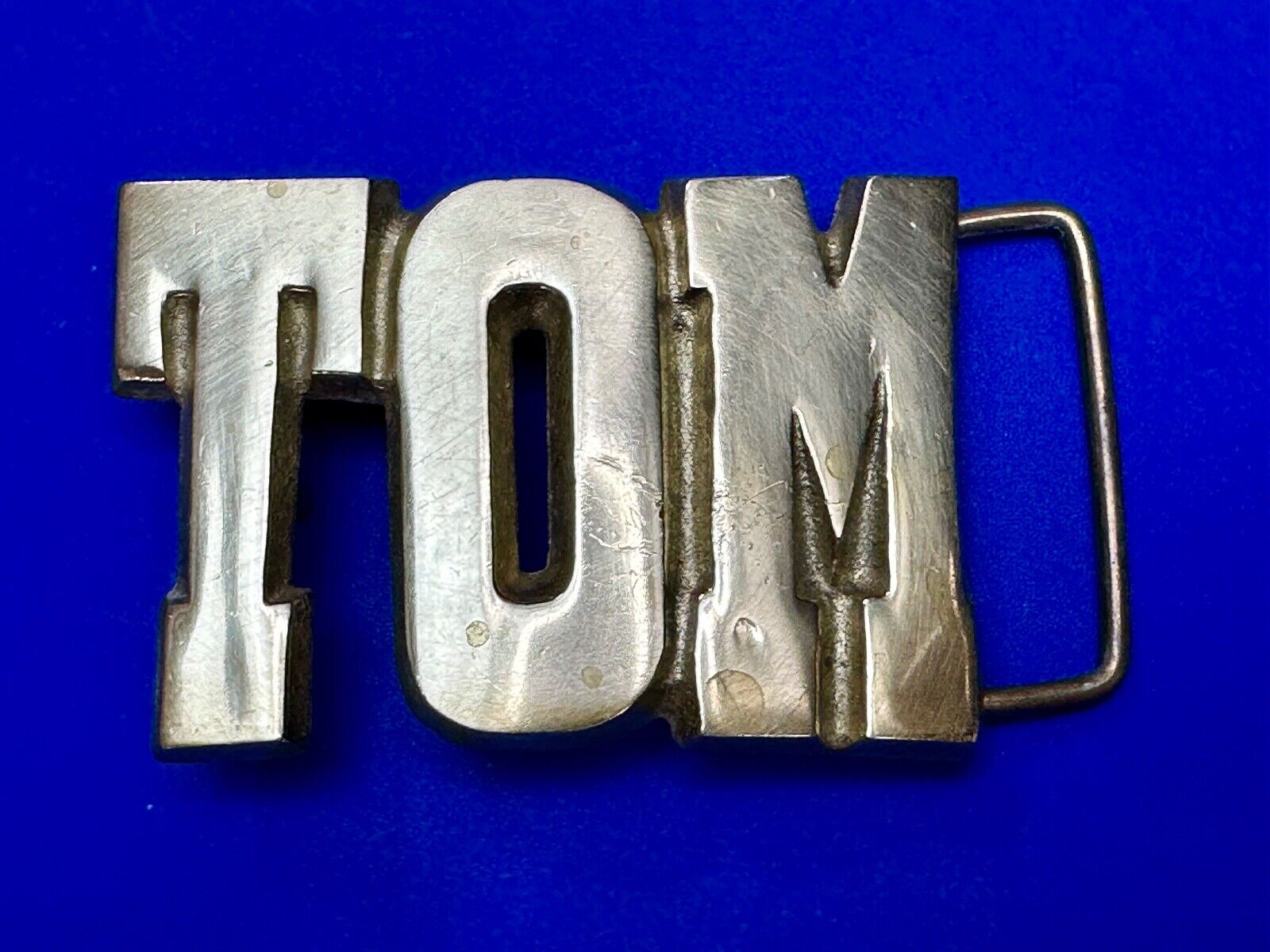TOM Custom Name in cutout block letters solid brass belt buckle - Taiwan ROC