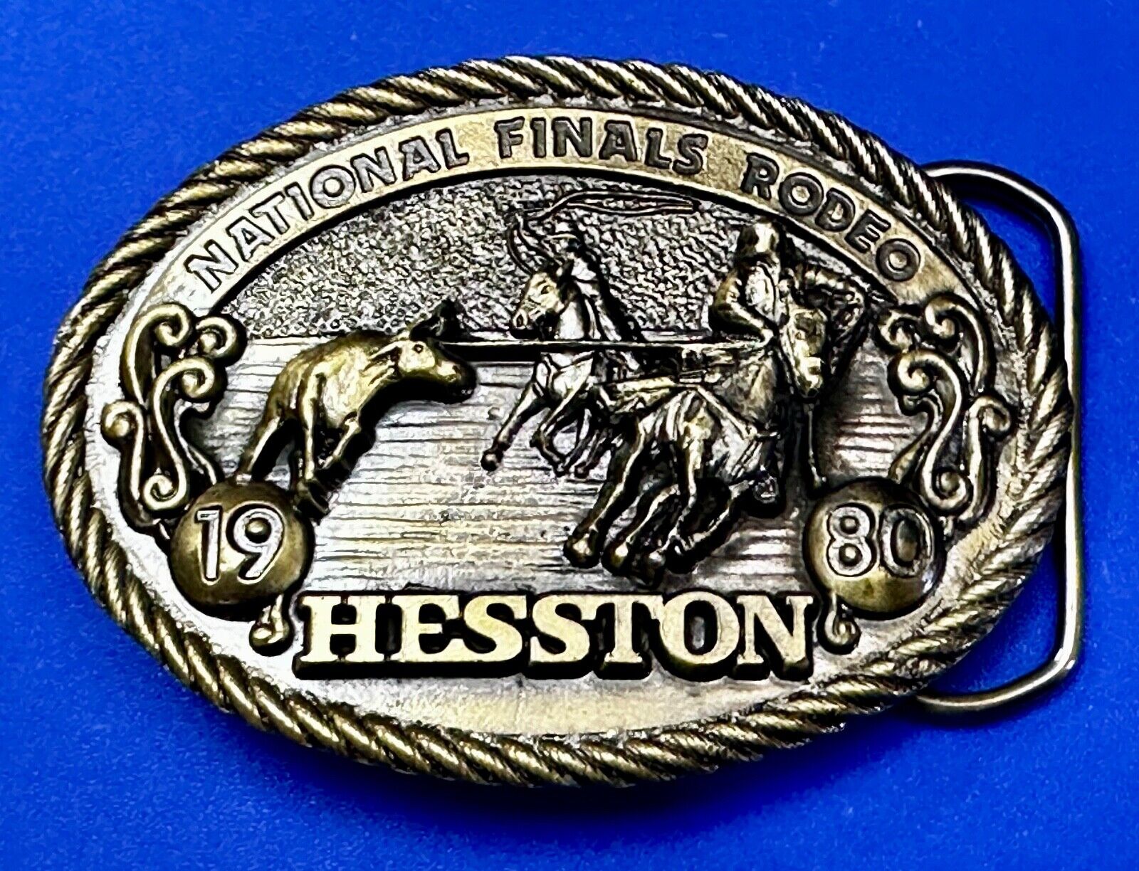 1980 Hesston Belt Buckle. Team Roping. Sixth Edition, National Finals Rodeo