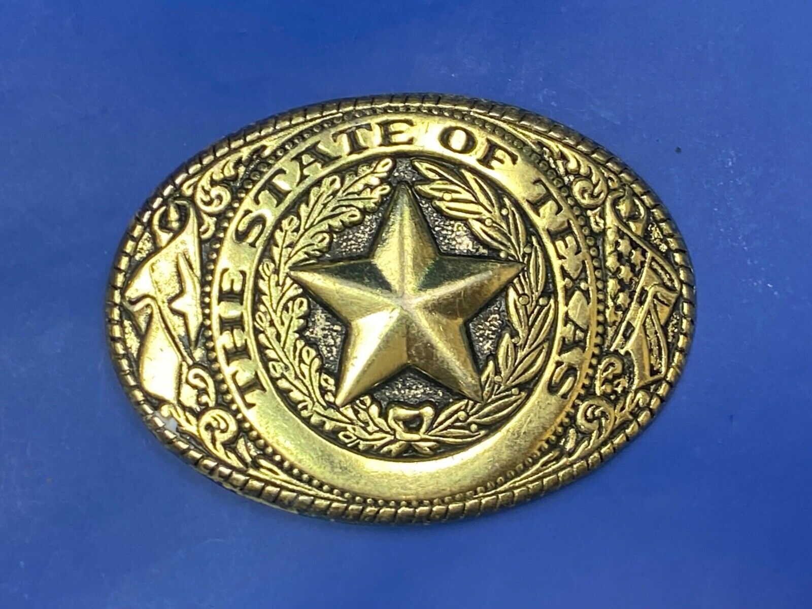 The Great State Of Texas - Lone Star, Flag-, USA Made Oval Western Belt Buckle