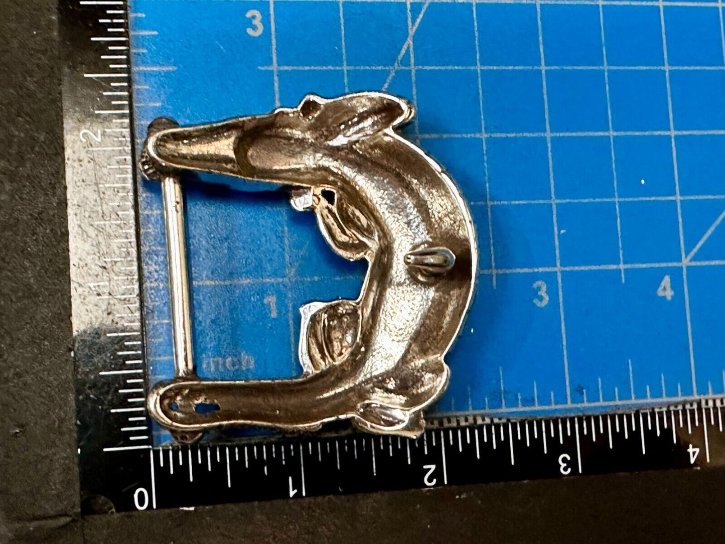 Alligator Crocodile with Rhinestone Figural Cutout Silver Tone Cord Belt Buckle