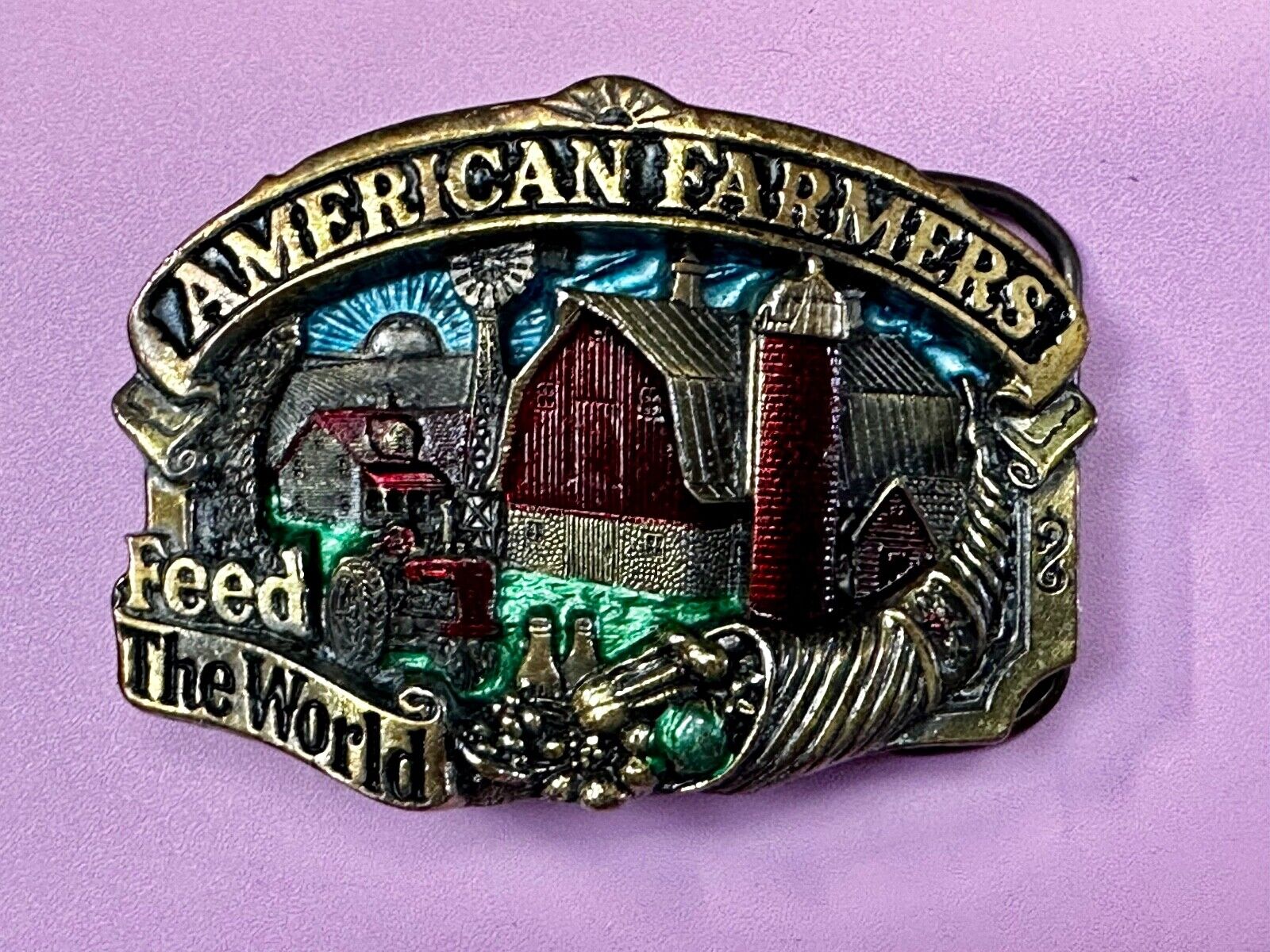 American farmers feed the world Vintage 1984 The Great American Belt Buckle Co
