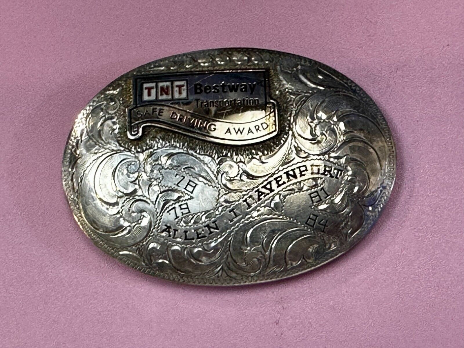 TNT Bestway Transportation Safe Driving Award Belt Buckle by BK Silversmiths