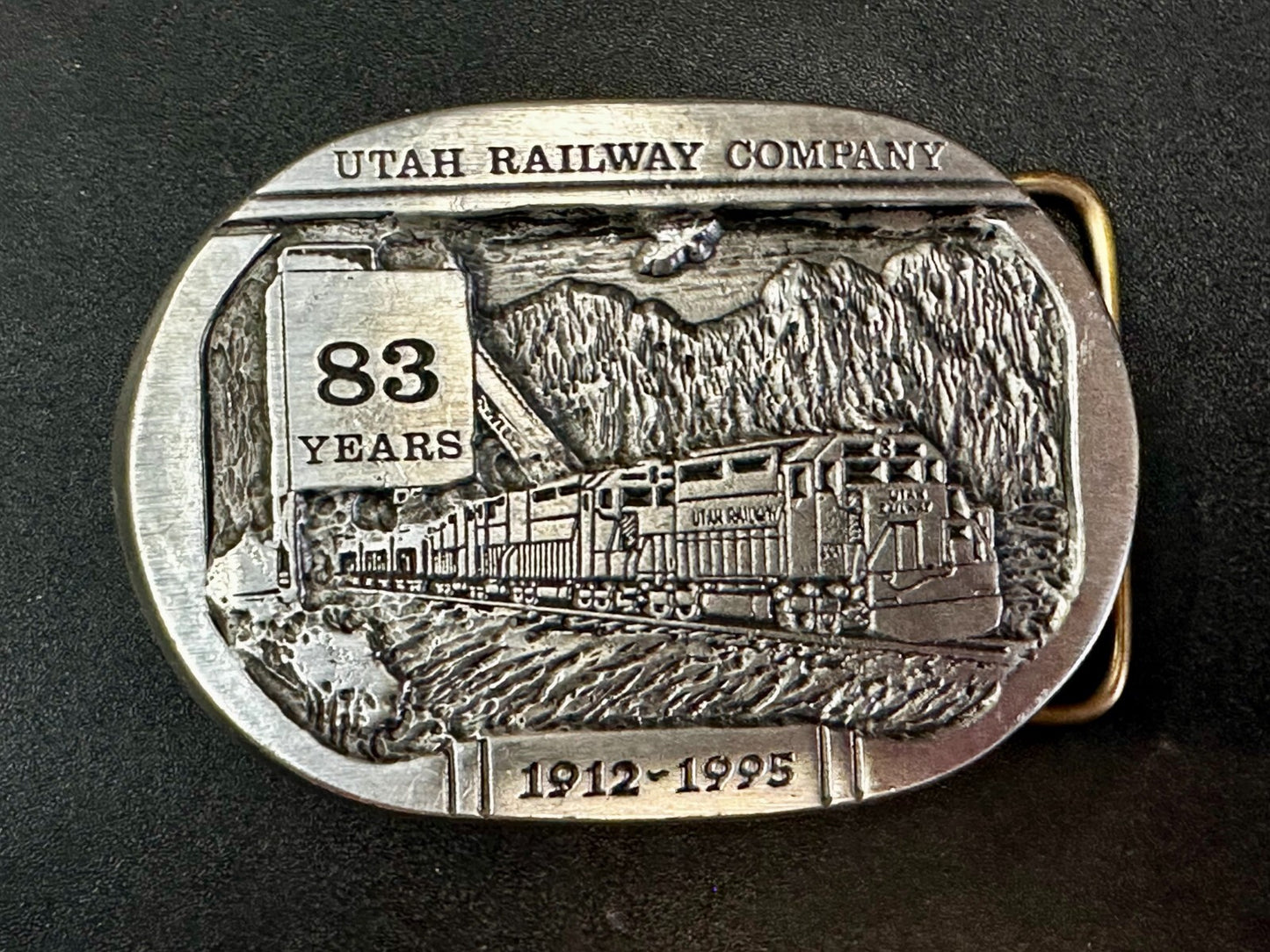 Utah Railway 83 Years 1995 RailRoad Train Car Belt Buckle by Gary Frazen