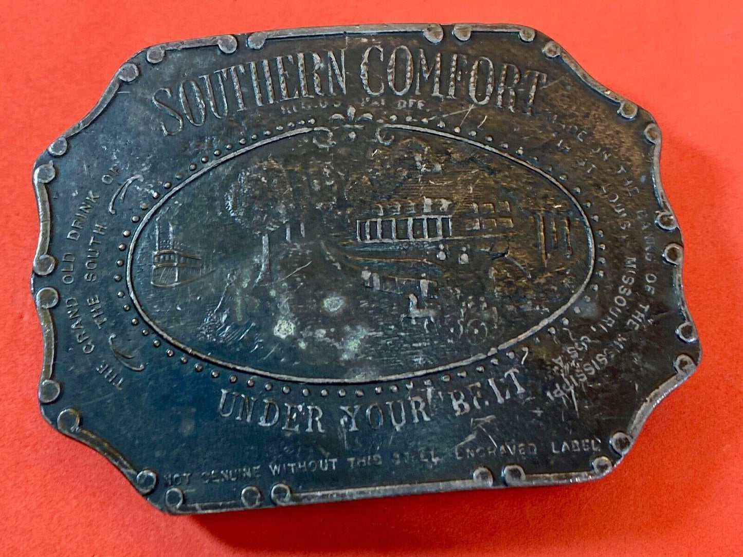 Vintage 70S Southern Comfort "Under Your Belt" Belt Buckle Brass Whiskey