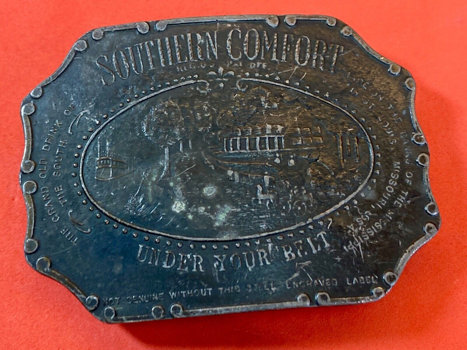 Vintage 70S Southern Comfort "Under Your Belt" Belt Buckle Brass Whiskey