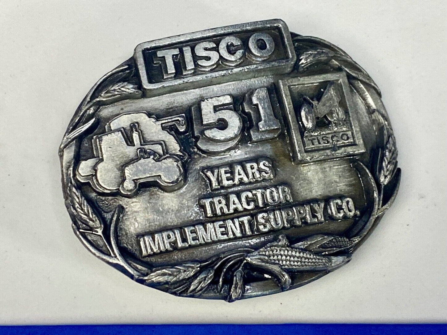 Vtg. Tisco Tractor Implement Supply Agriculture Farm Farming 51 Year Belt Buckle