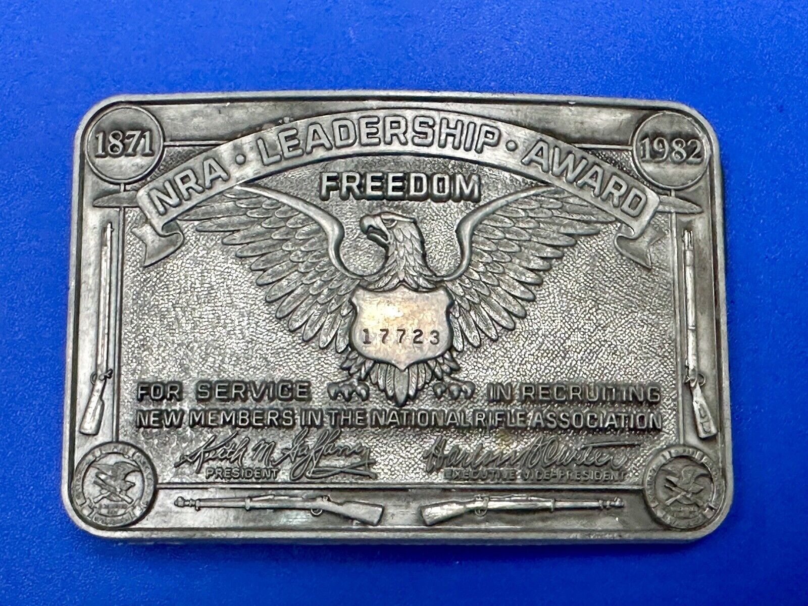 1871-1983 NRA Leadership Award Freedom Numbered Engraved Belt Buckle