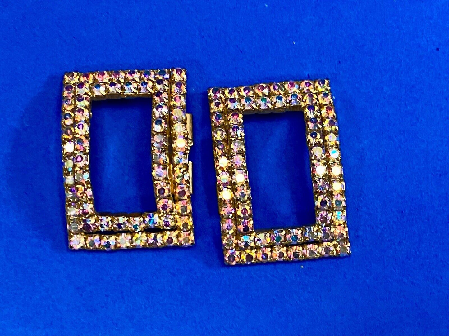 Vintage Interlocking Rectangles, Two Piece Rhinestone Covered Belt Buckle 