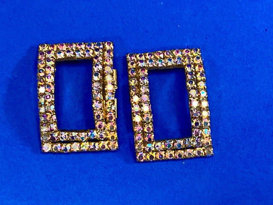 Vintage Interlocking Rectangles, Two Piece Rhinestone Covered Belt Buckle 