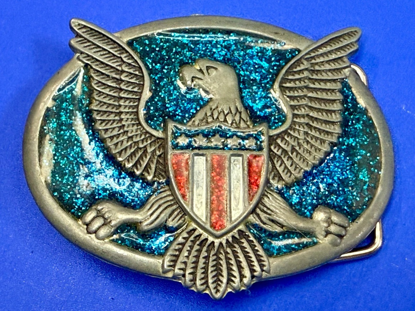 American Eagle E Pluribus Unum Patriotic Seal Military Retro Colors Belt Buckle
