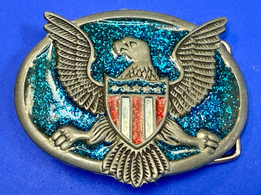 American Eagle E Pluribus Unum Patriotic Seal Military Retro Colors Belt Buckle