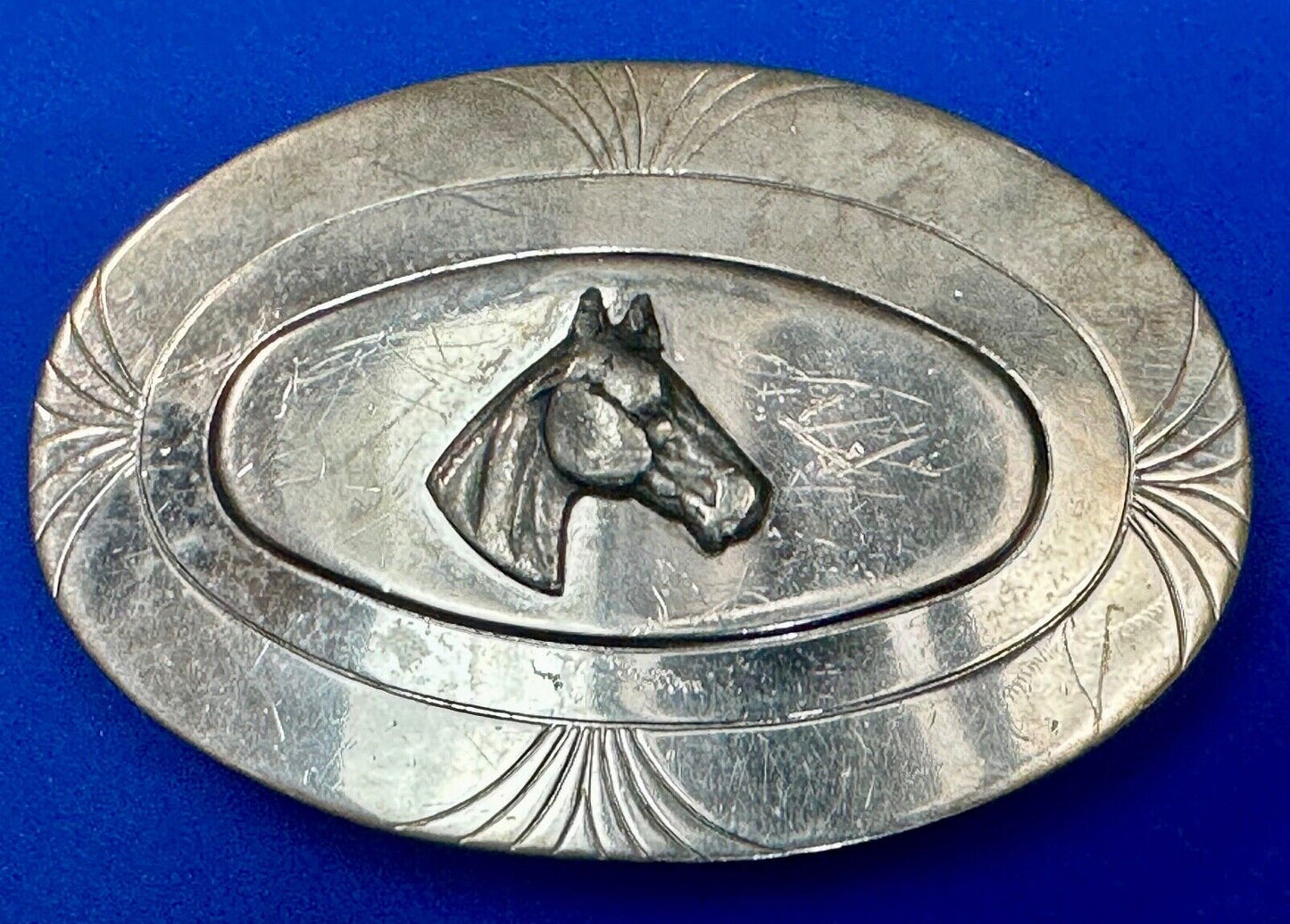 Vintage Horse Head Nickel Silver Oval Belt Buckle by The LynTone Company