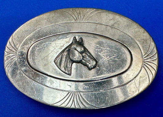 Vintage Horse Head Nickel Silver Oval Belt Buckle by The LynTone Company