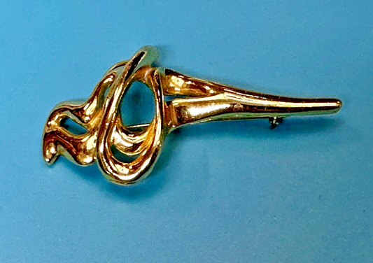 Swirl Abstract Unique Gold Tone Large 3" Vintage Brooch Pin Signed AJC