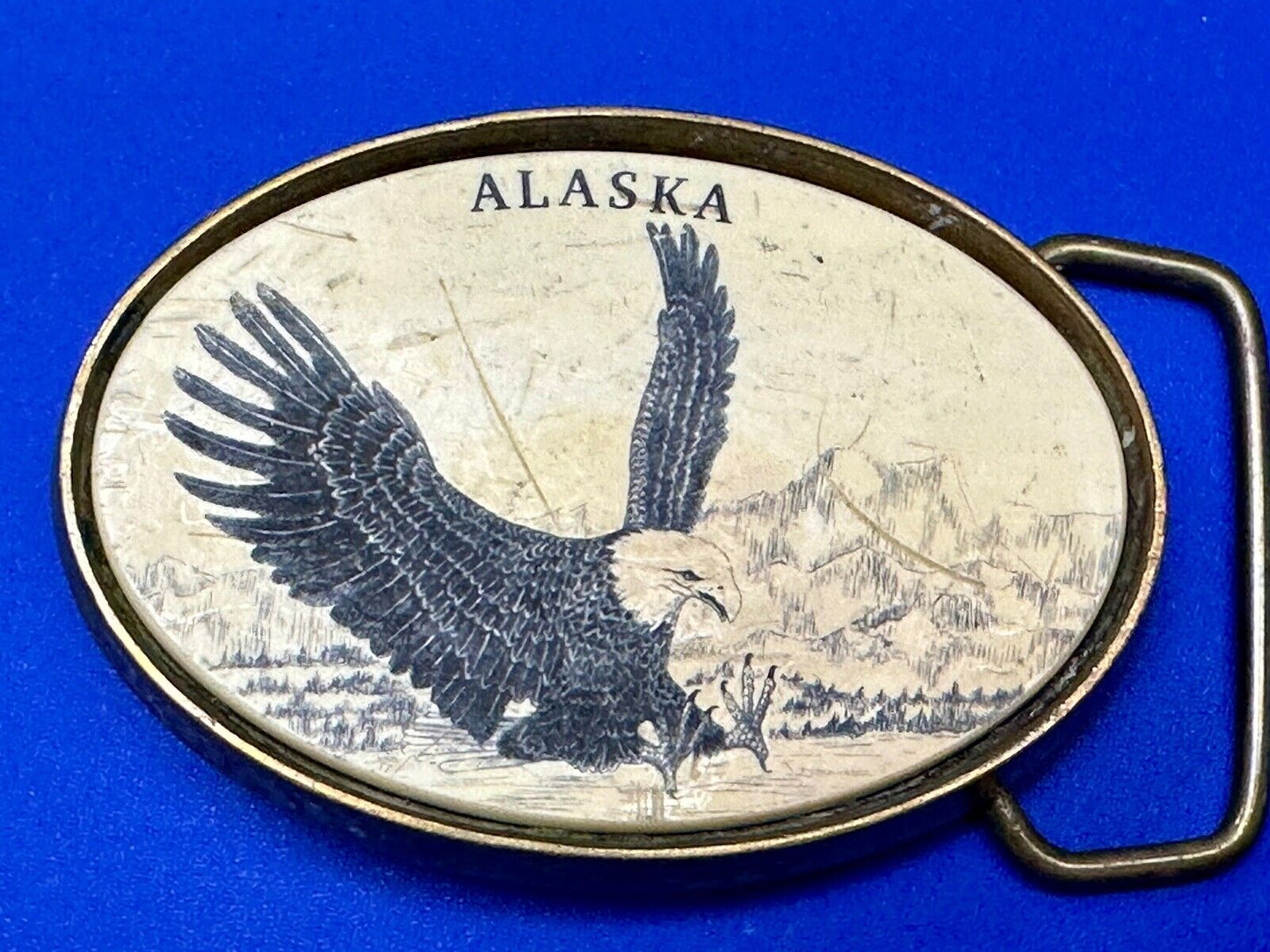 Alaska Flying Hunting American Bald Eagle faux drawing style Barlow Belt Buckle