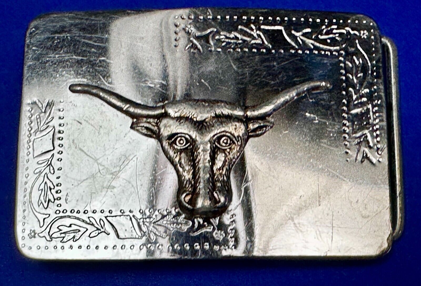 Texas Longhorn Vintage Engraved Ornate Highly Reflective Two Tone Belt Buckle
