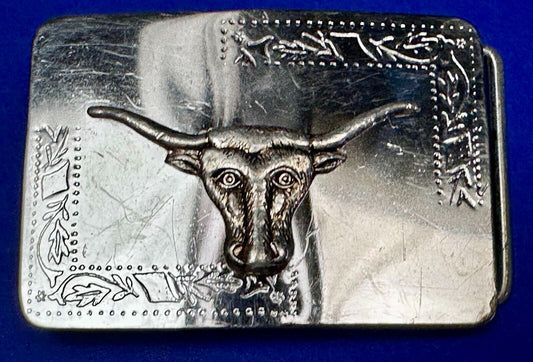 Texas Longhorn Vintage Engraved Ornate Highly Reflective Two Tone Belt Buckle