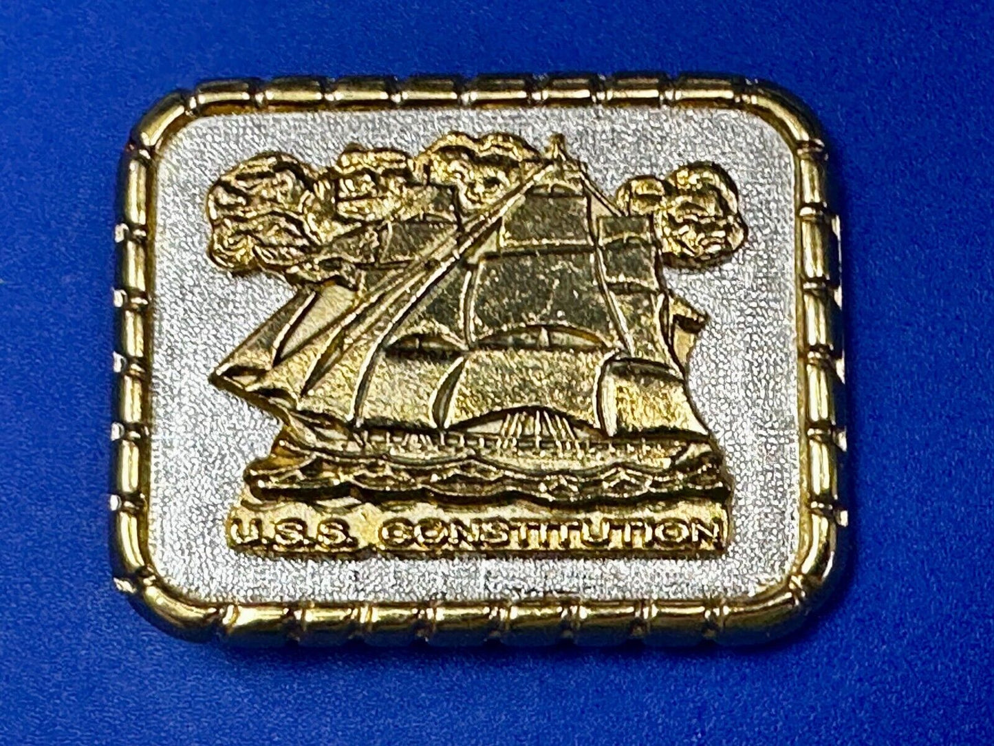 USS Constitution Masted Ship USA  Small Two Tone Commemorative NOS Belt Buckle