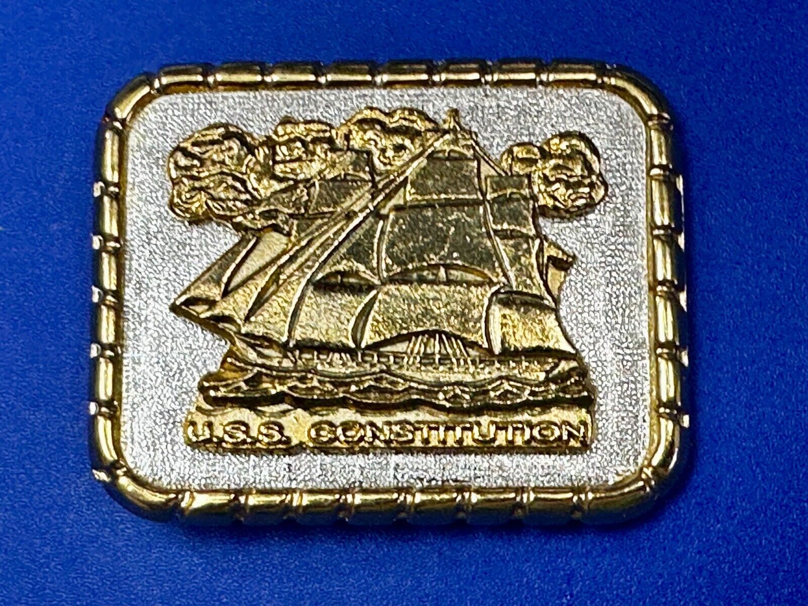 USS Constitution Masted Ship USA  Small Two Tone Commemorative NOS Belt Buckle