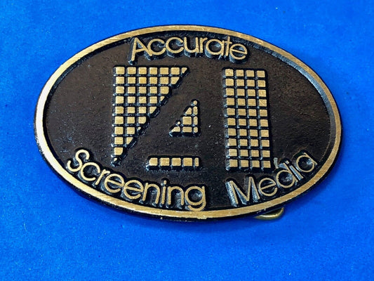Vintage ACCURATE Screen media  Belt Buckle Company Advertising Promo Logo Add 
