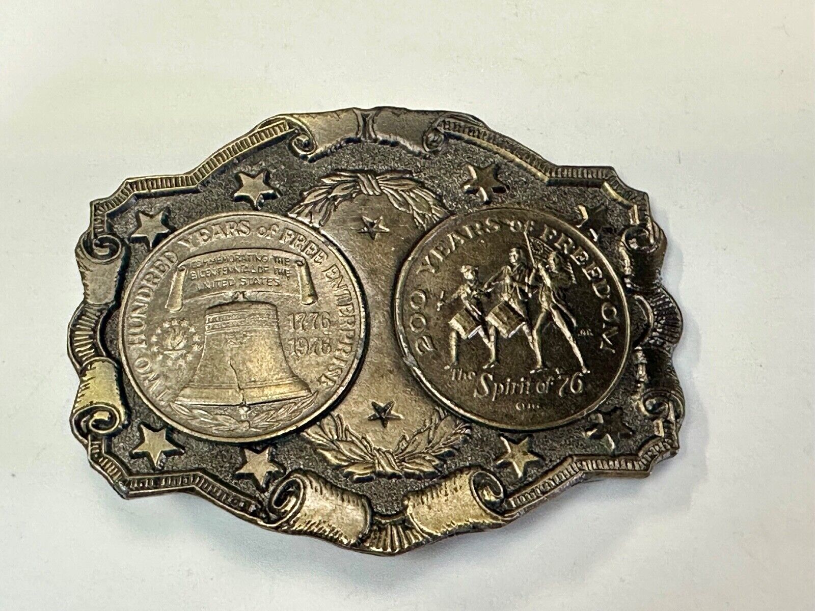 Two Coins Spirit of 76, Liberty Bell Patriotic America Vintage Lewis Belt buckle