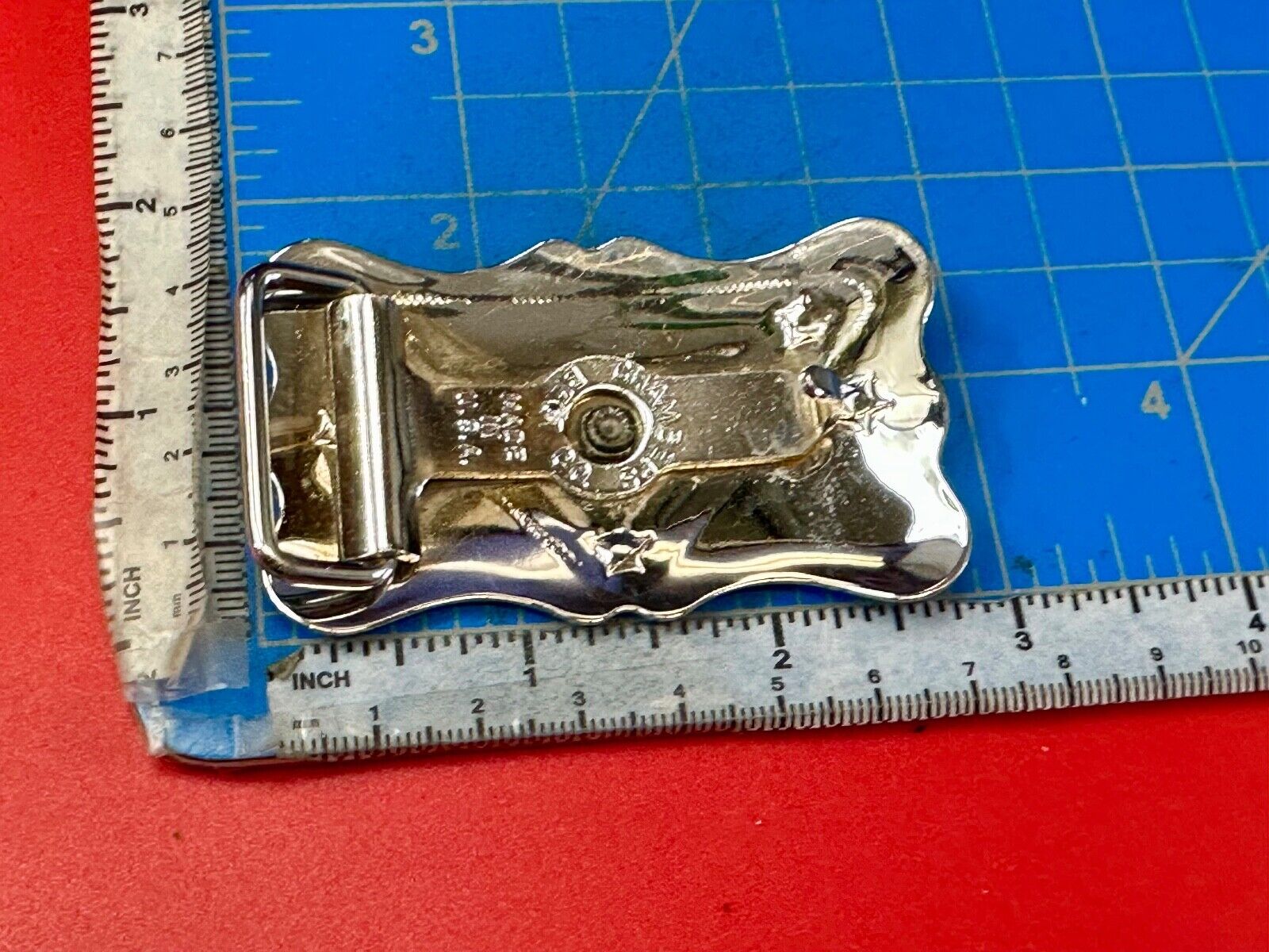 vintage horse head on reflective western silver tone rectangular belt buckle