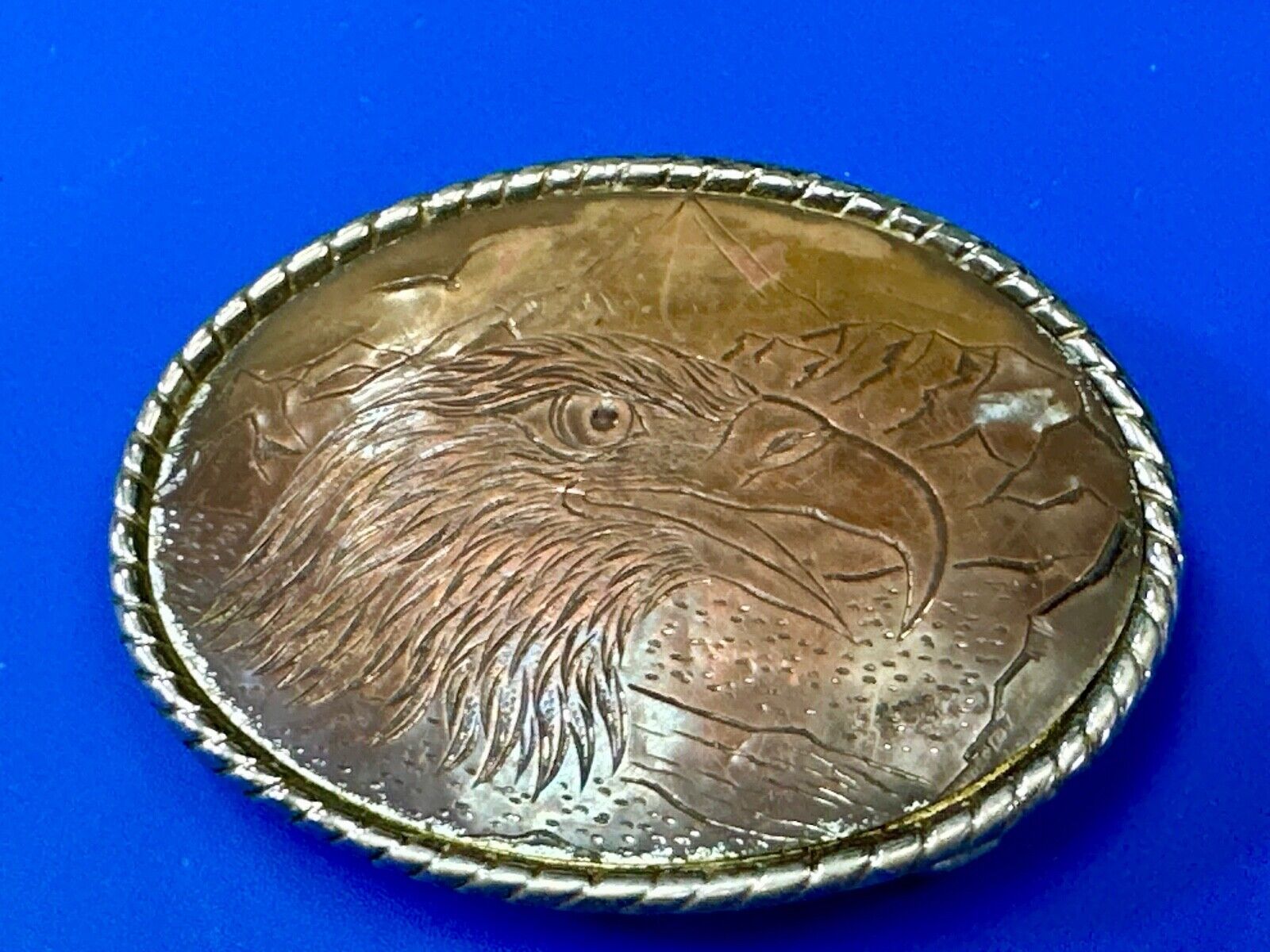 American Bald Eagle Brown Color Oval Patriotic Belt Buckle Made in USA marked W