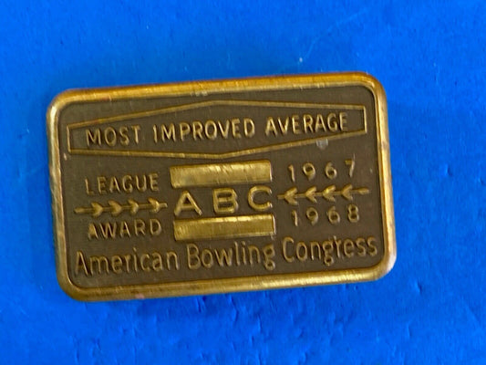 Vintage 67 68 American Bowling Congress Most Improved Average Award Belt Buckle