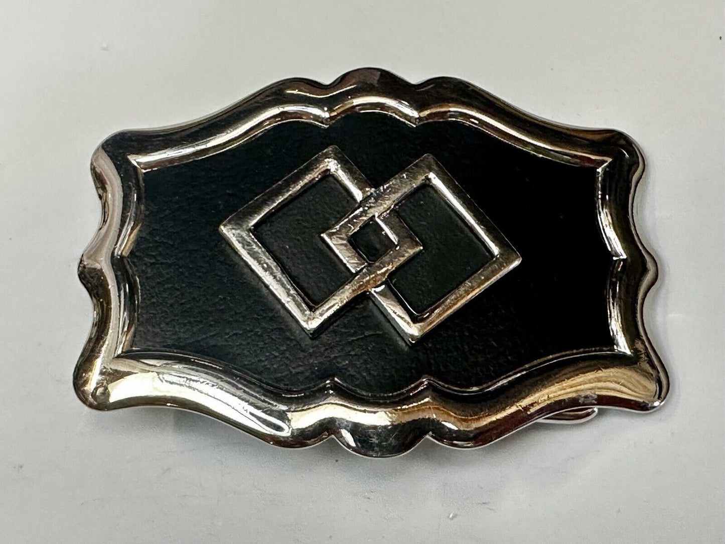 Black & silver diamond Shaped Cowboy Ranch pattern western framed Belt Buckle