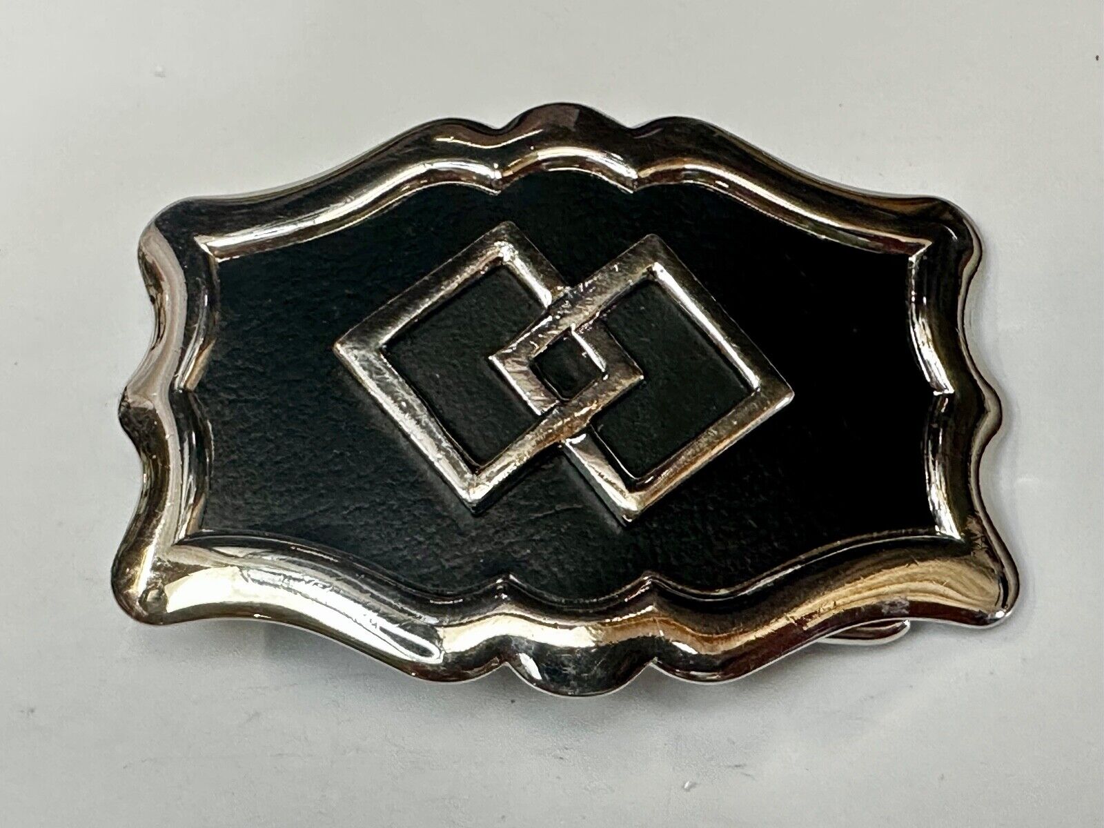 Black & silver diamond Shaped Cowboy Ranch pattern western framed Belt Buckle