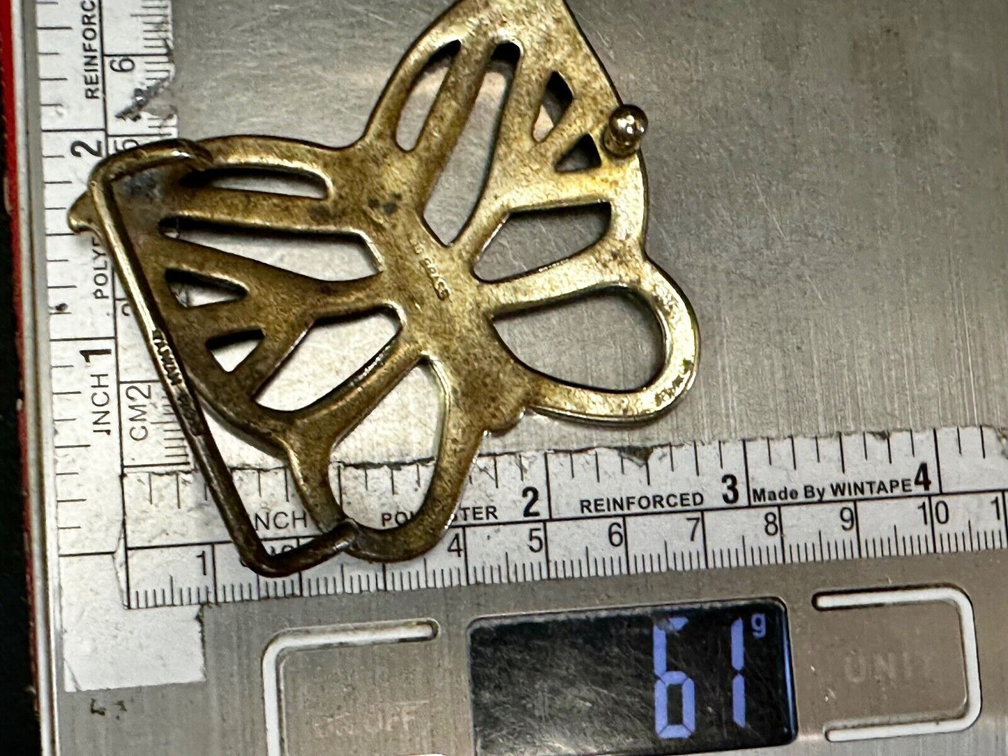 70s Butterfly Bug Insect Girl Kid Hippie Boho Animal Art Brass Vtg. Belt Buckle