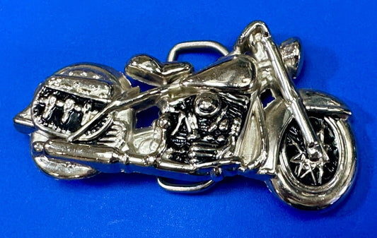 4" wide Figural Motorcycle W/ Saddle bag Silver color bikers belt buckle