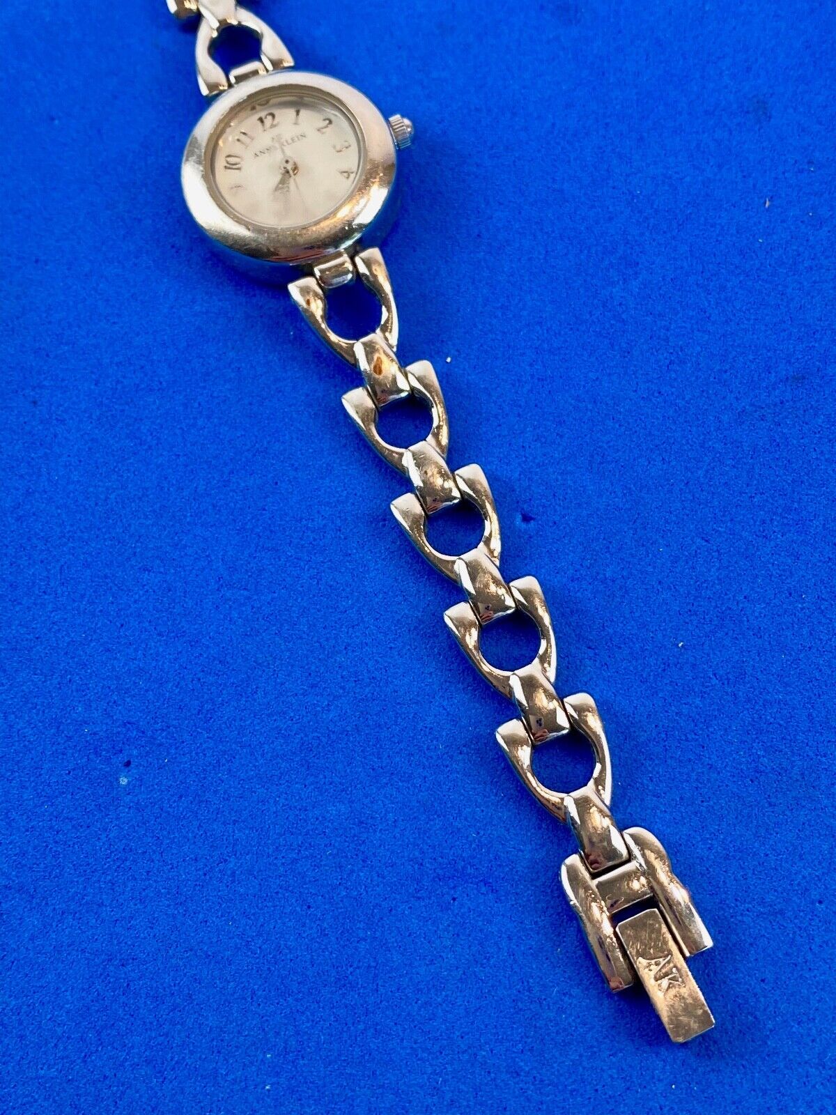 AK Anne Klein silver tone link formal Quartz ladies watch fresh battery 10/1465