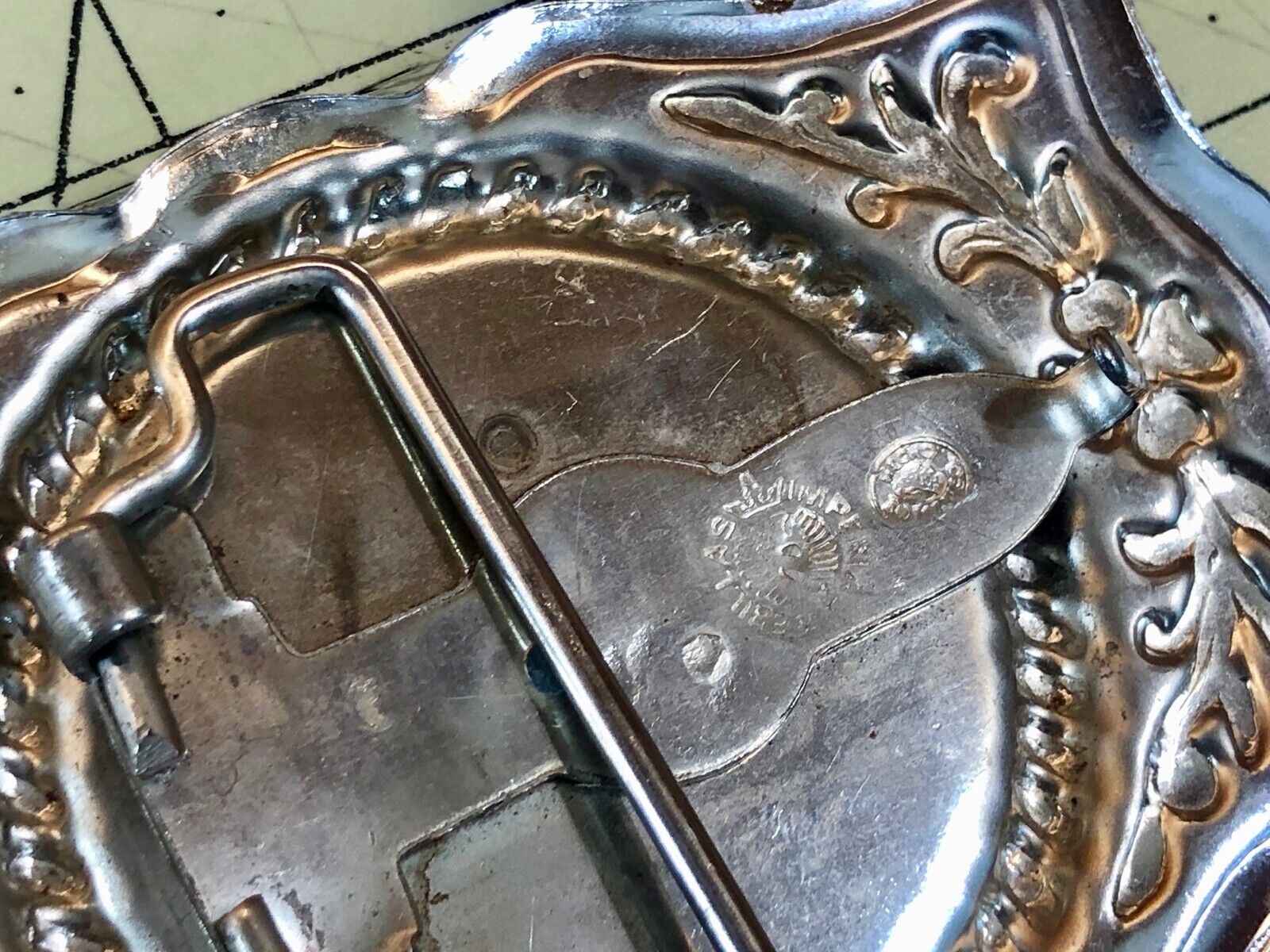 vintage made in Mexico - unknown makers mark silver centerpiece USA belt buckle 