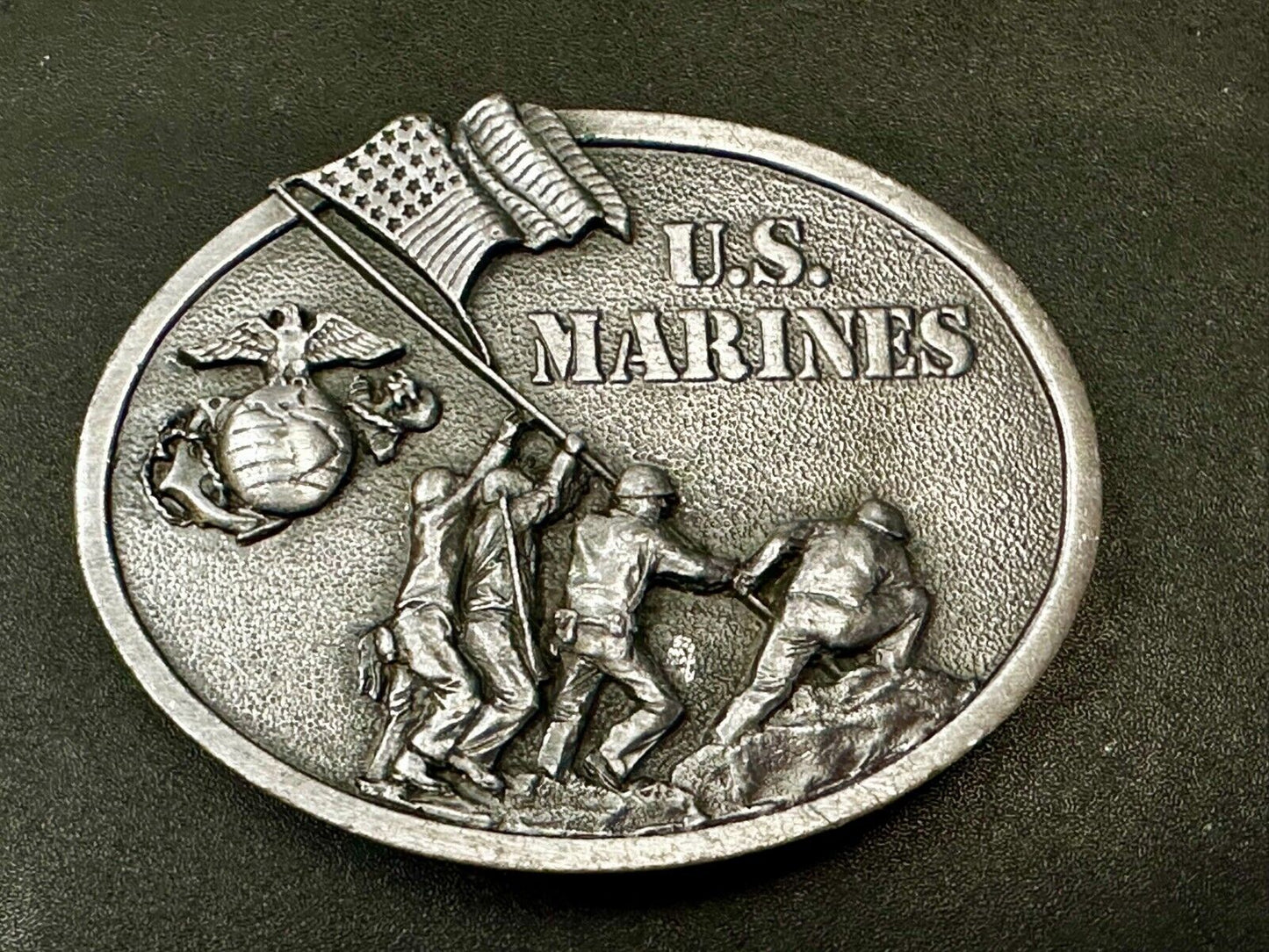 United States Marines Patriotic Raising Flag Vintage 1982 Bergamot Belt Buckle