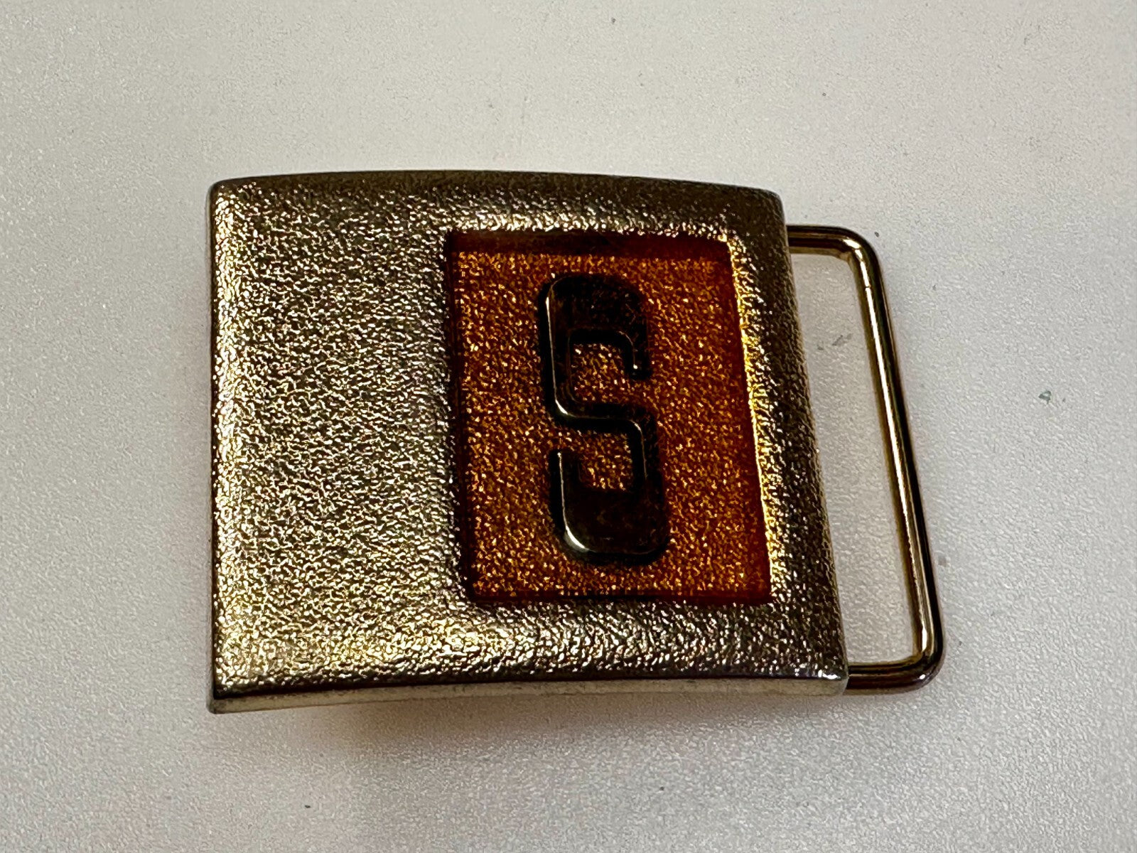 Vintage Initial Letter S Two Tone Monogram Metal Lee NY USA Belt Buckle