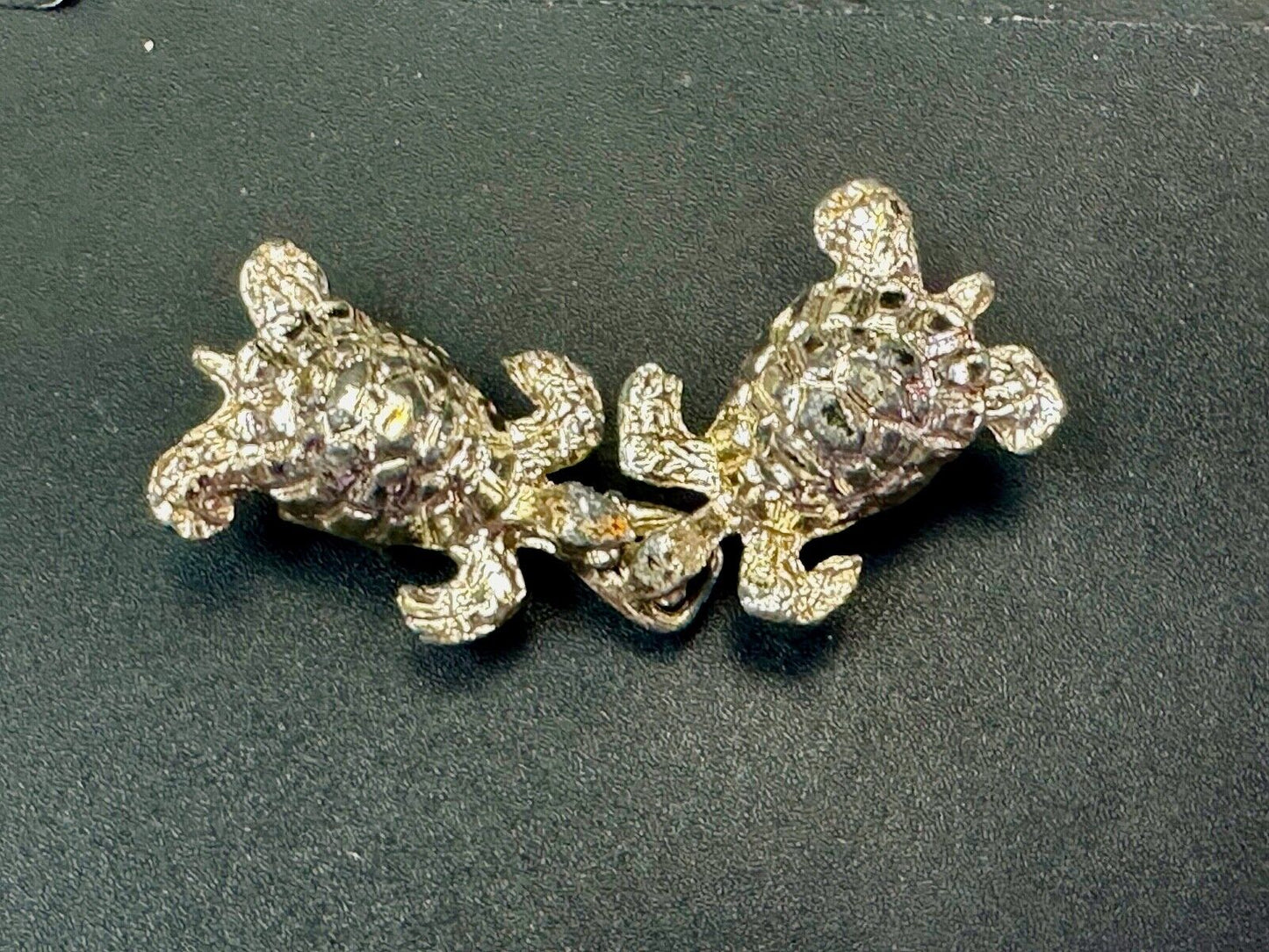 Two piece Turtles - gold tone interconnecting vintage Ocean Sea belt buckle