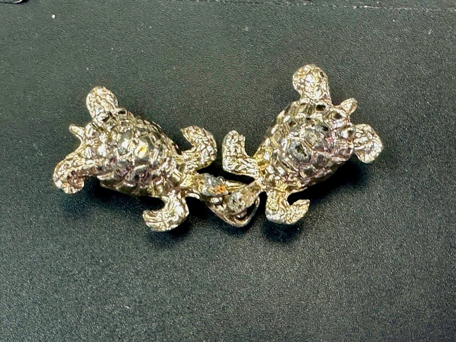 Two piece Turtles - gold tone interconnecting vintage Ocean Sea belt buckle