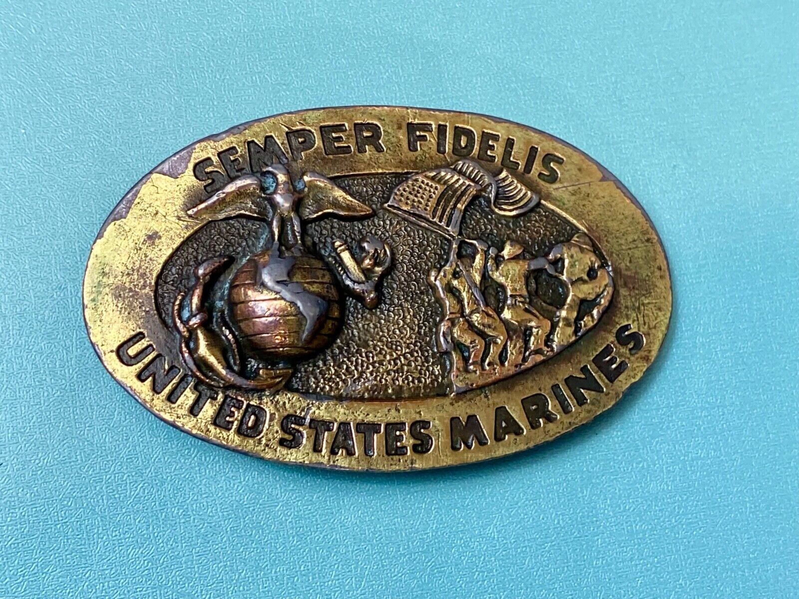 US Marines Semper Fidelis United States Vintage 4" wide brass Tone belt buckle