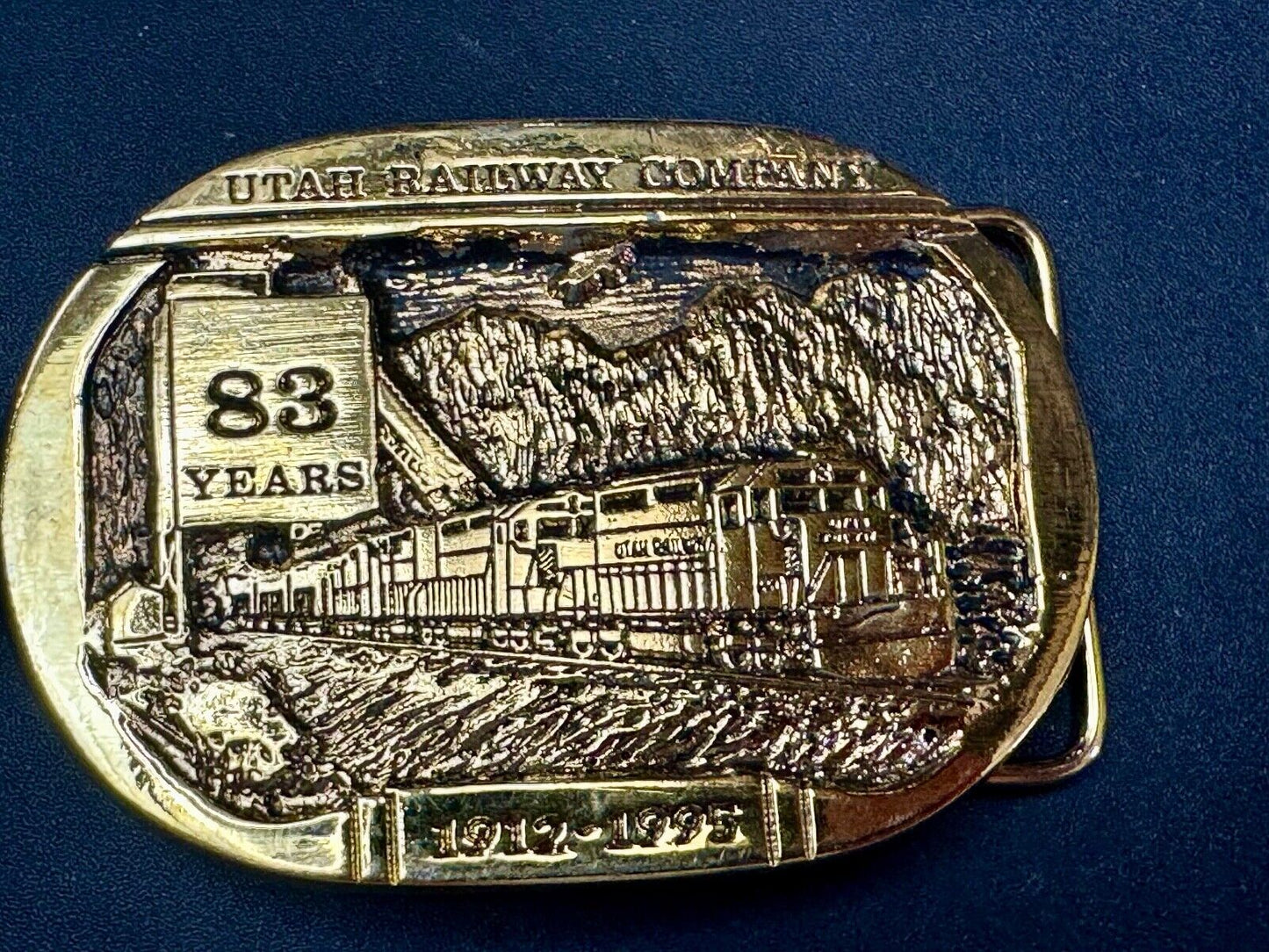 Utah Railway Co Vtg Train Railroad 83 Years Gary Prazen Bronze Art Belt Buckle