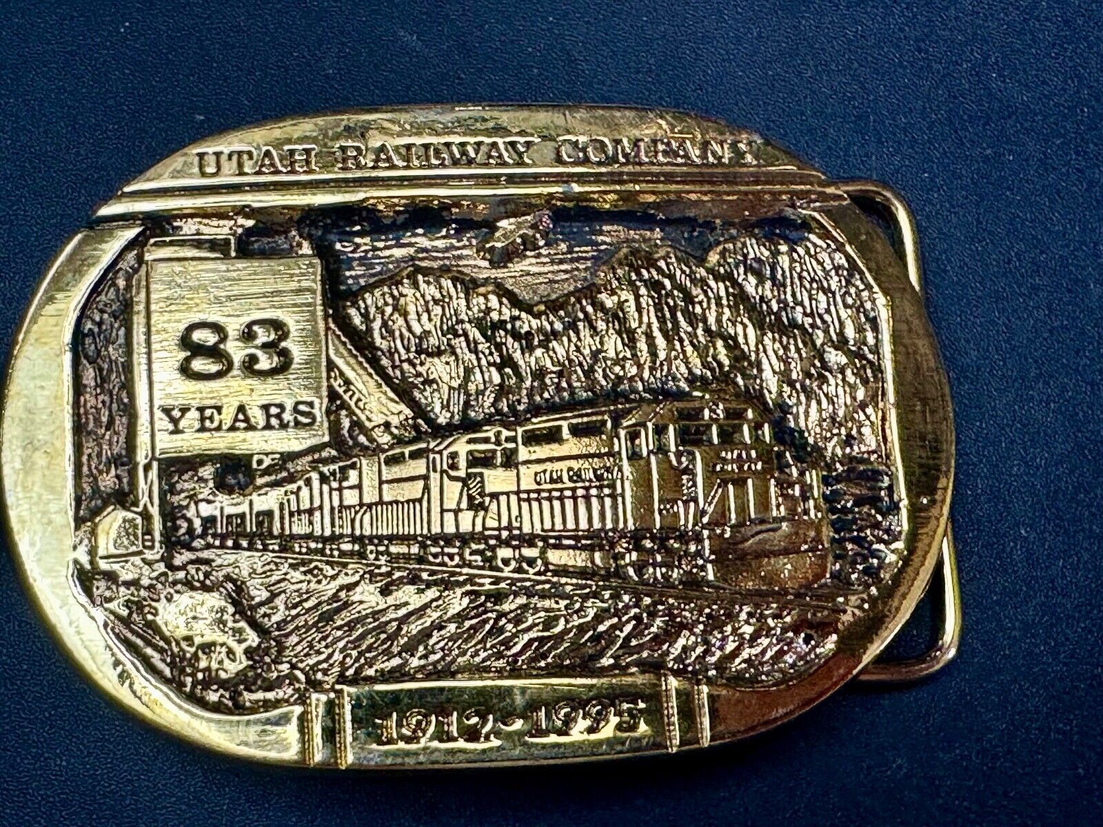 Utah Railway Co Vtg Train Railroad 83 Years Gary Prazen Bronze Art Belt Buckle