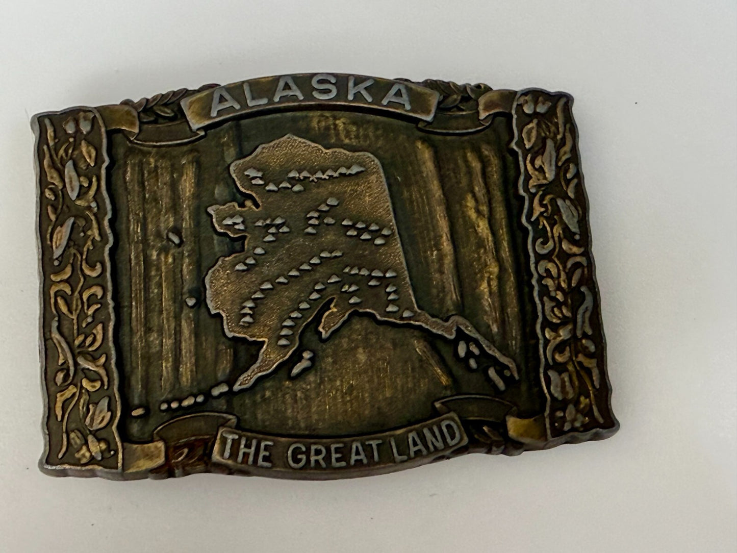 ALASKA The Great Land Vintage State Commemorative Brass Tone Vintage Belt Buckle