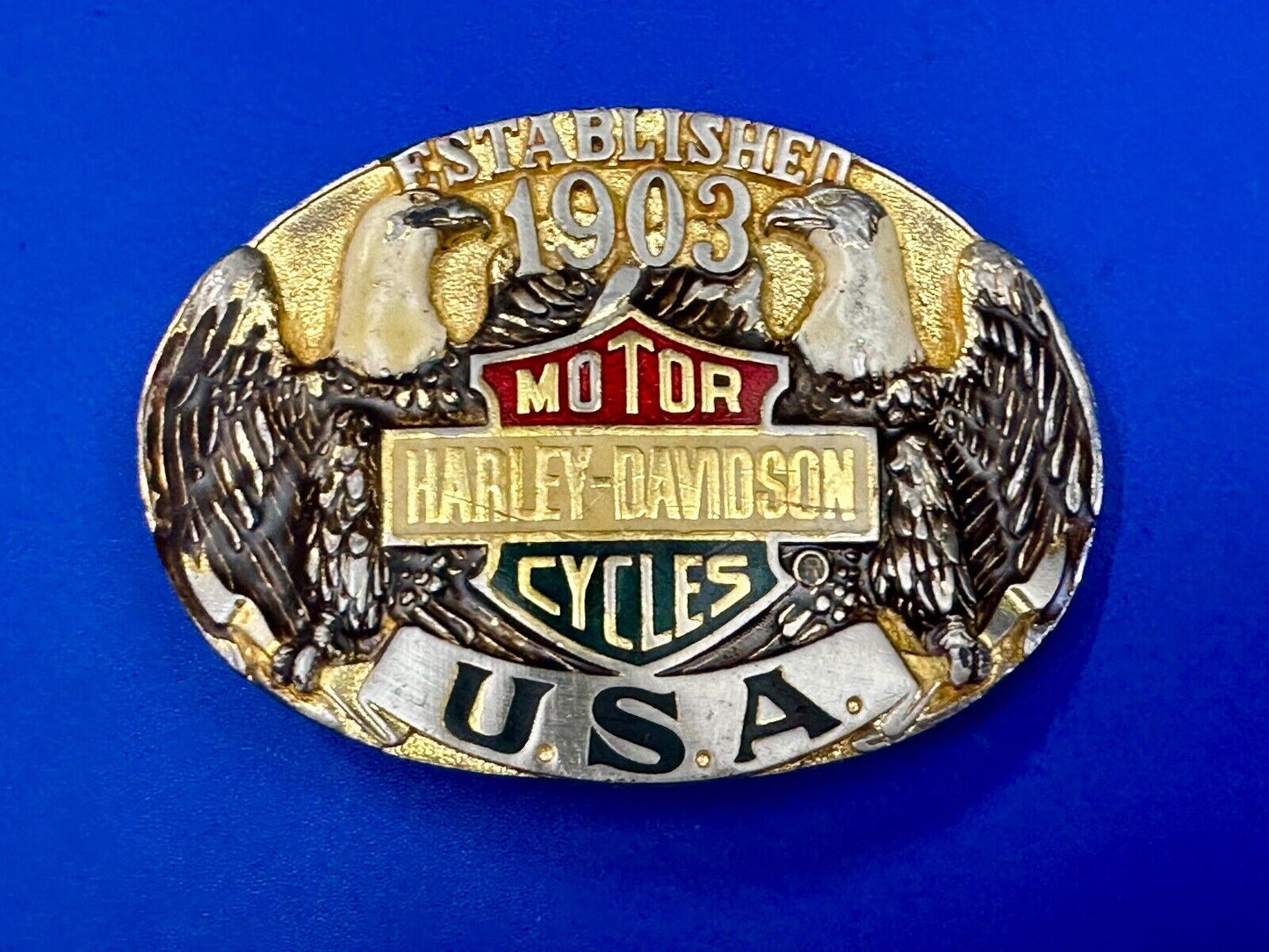 Twin Eagles Harley Davidson Motorcycles 1903 - Vintage 70's Raintree belt buckle
