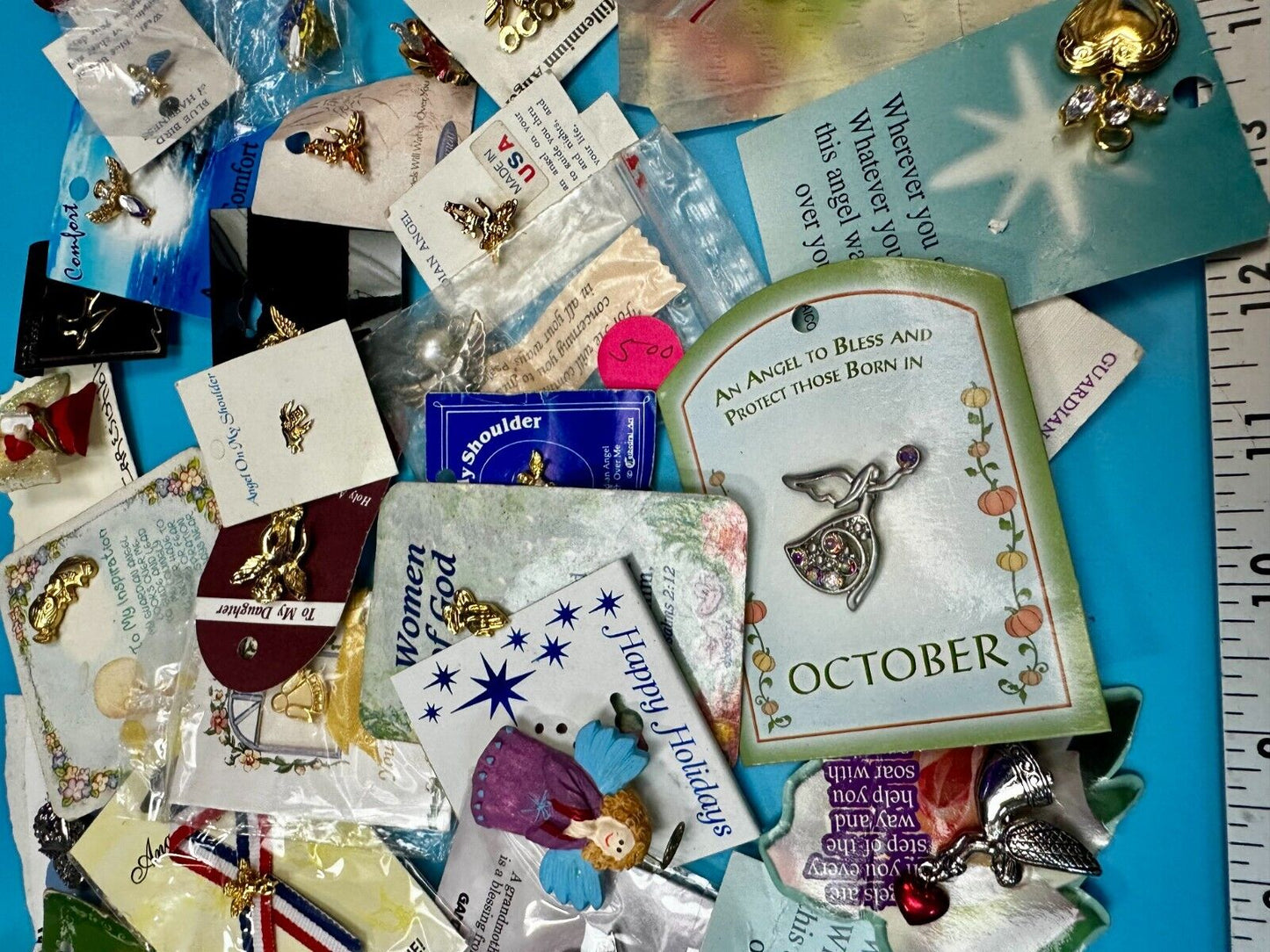 Around 40 Angle NOS Religious Brooches Pins Resale Bulk Lot Junk Drawer Grab Bag