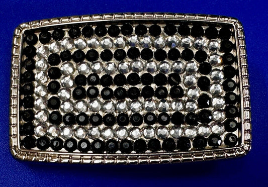 Beautiful Black and Clear Rhinestone Covered Rectangular Fashion Belt Buckle