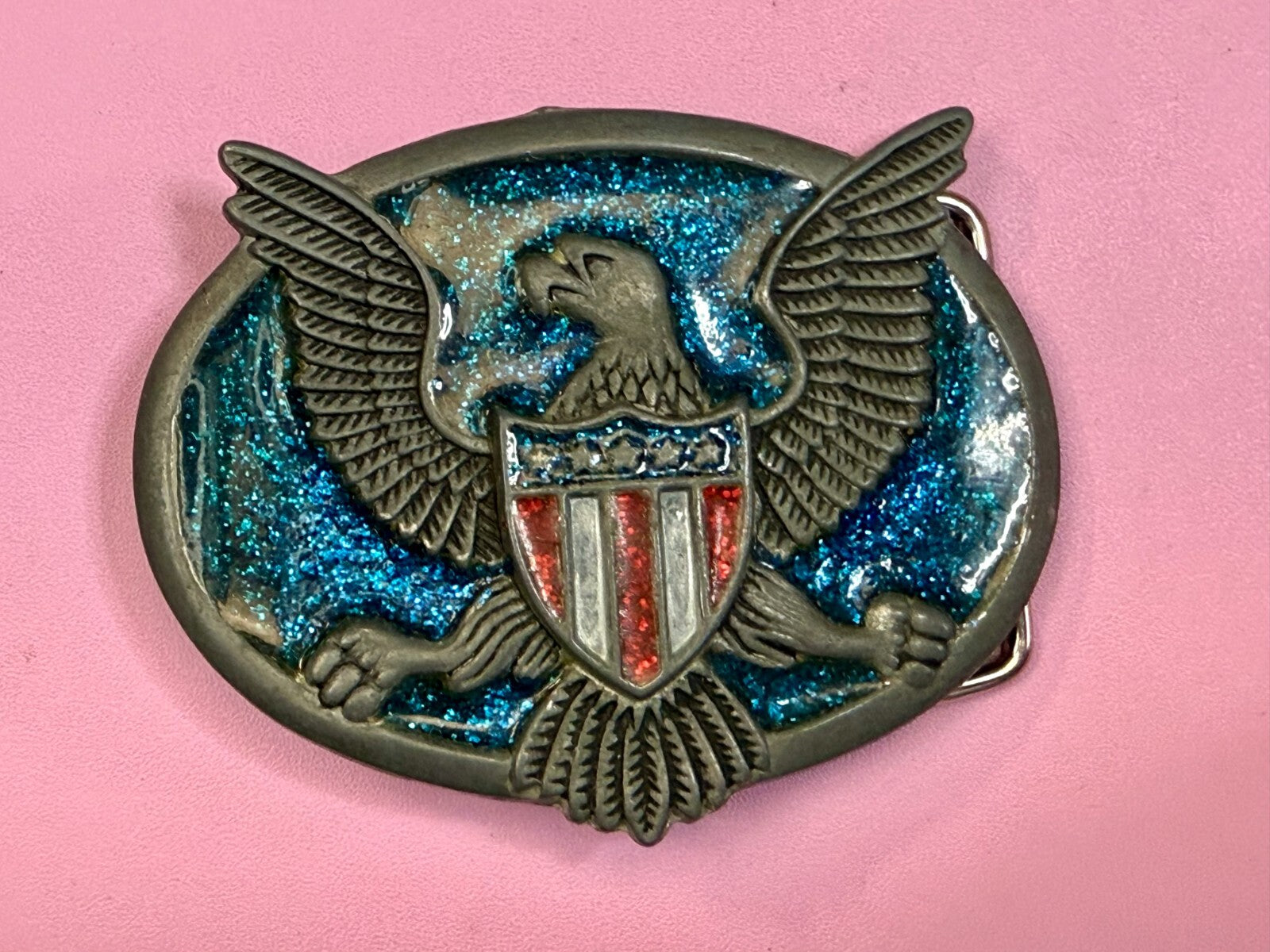 American Eagle E Pluribus Unum Patriotic Seal Military Retro Colors Belt Buckle