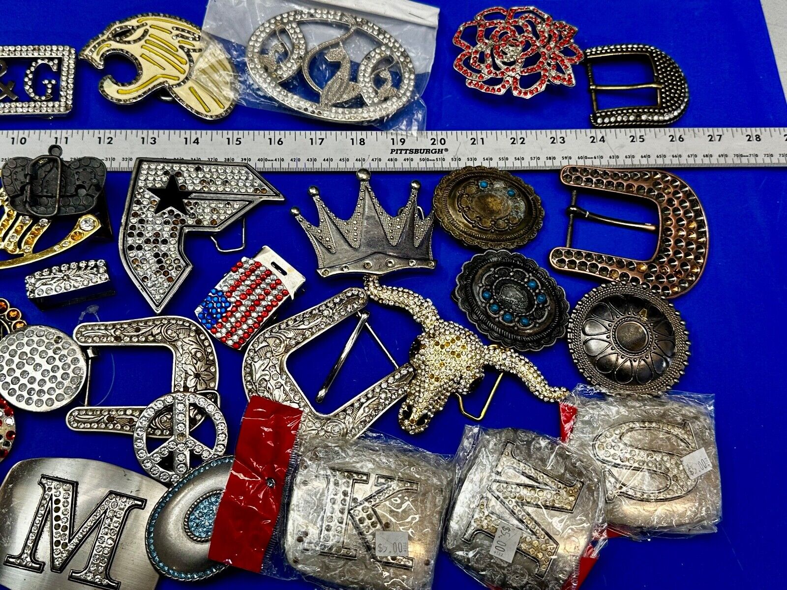34 Bulk Lot Junk Drawer Grab Bag  to REPAIR Belt Buckle - Missing Rhinestone's