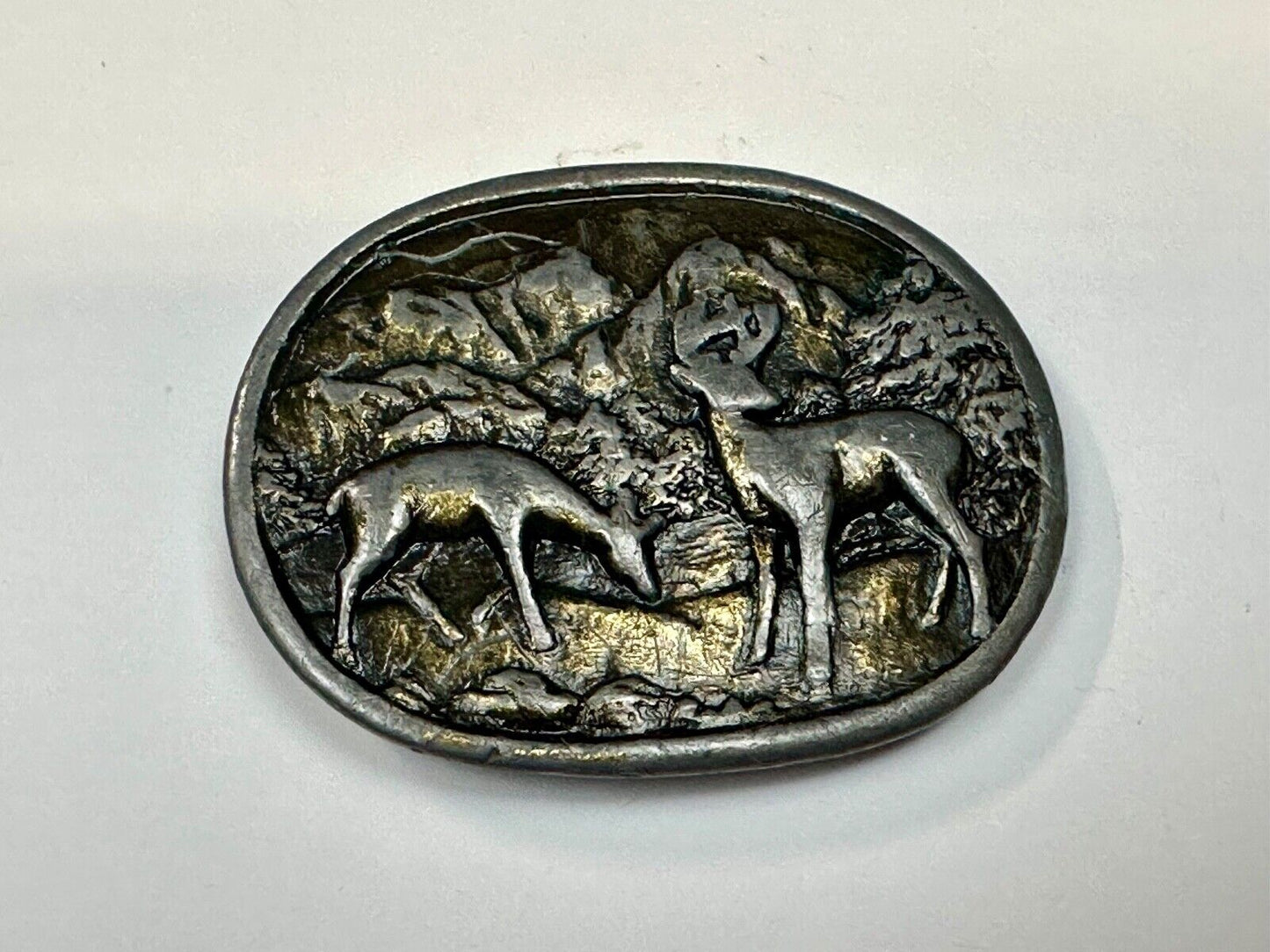 two deer grazing in nature - hunters western belt buckle