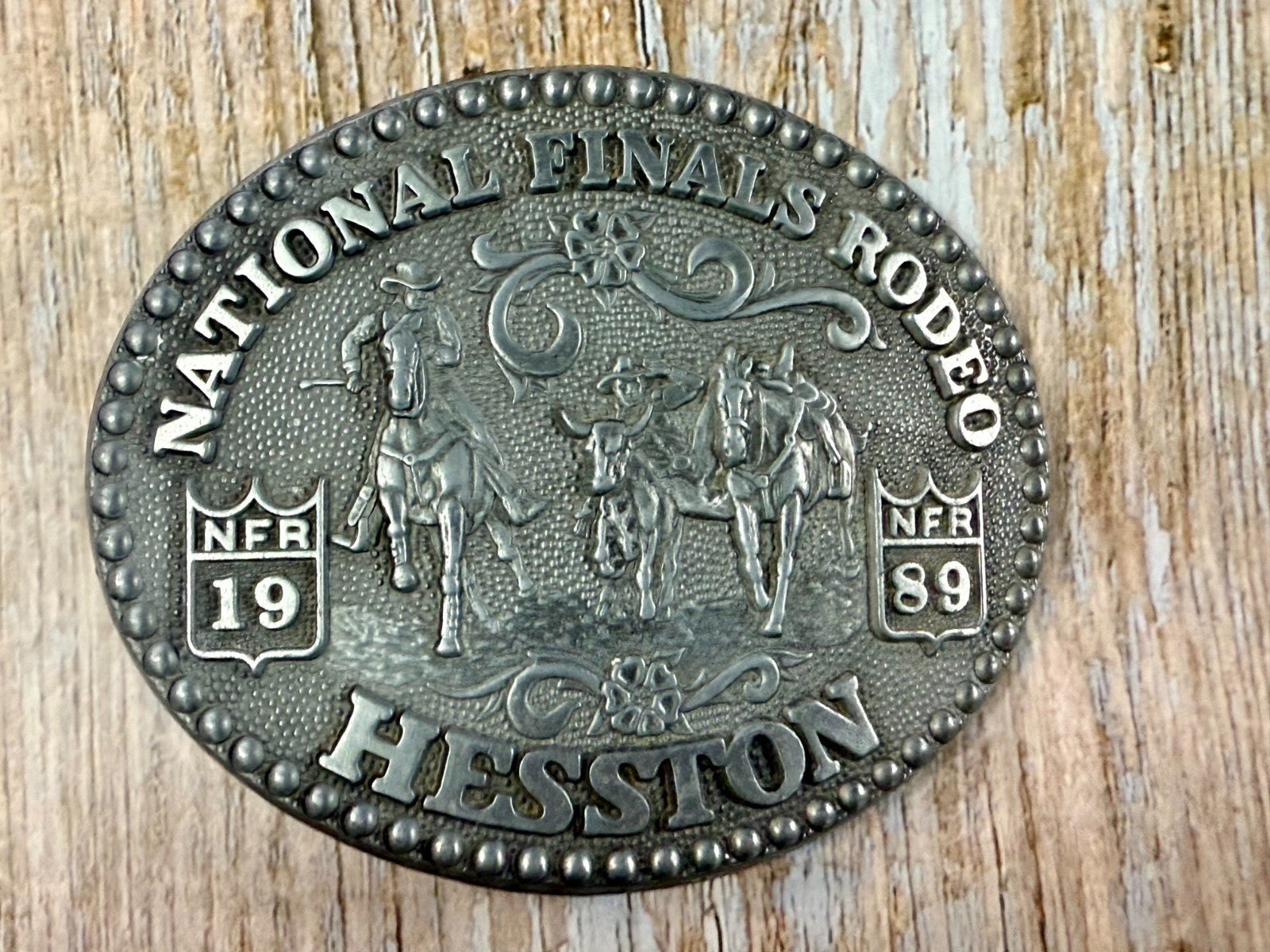 1989 Hesston NFR National Finals Rodeo Award Design Medals Vintage Belt Buckle